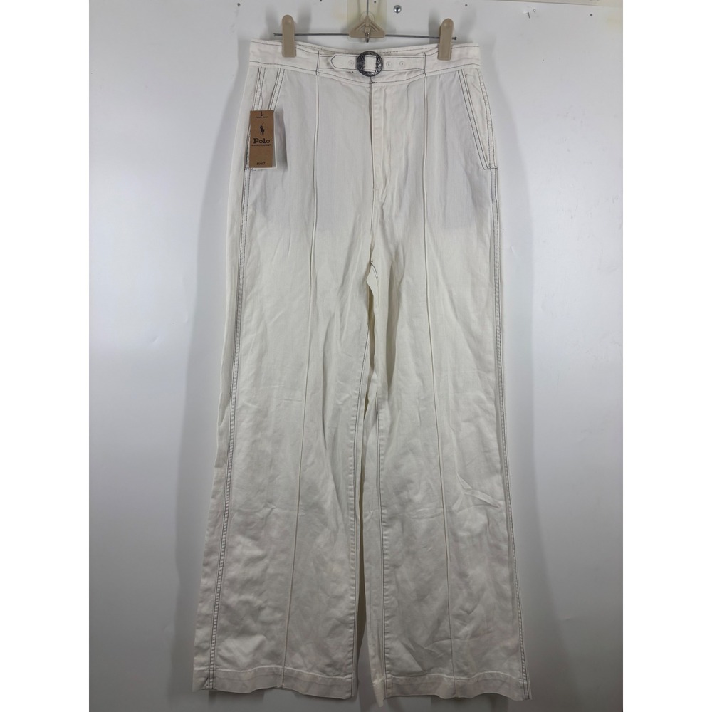 Polo Ralph Lauren White Wide Leg Western Buckle Pants Size 29 NWT